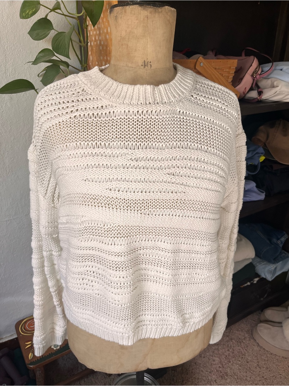Apricot Lane White Open-Knit Crewneck Sweater